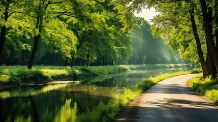 Fototapeta premium reflection road with green