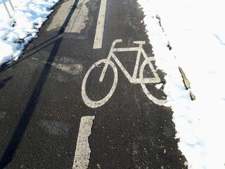 Snowy Bicycle Path in Germany on a Winter Day