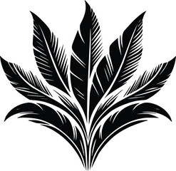 Black and White Illustration of a Banana Leaf