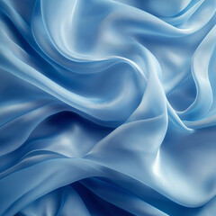 Fototapeta premium Soft blue silk fabric with flowing folds and delicate texture, creating elegant and serene atmosphere. light reflects beautifully, enhancing smoothness and depth of material