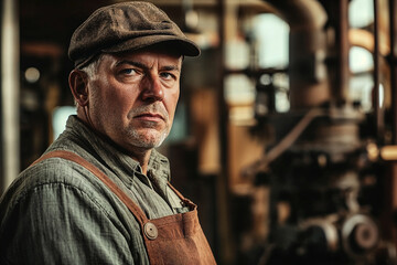 Senior factory worker in industrial workshop