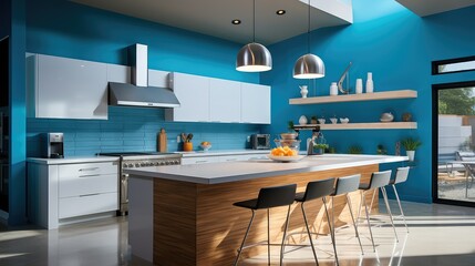bold modern kitchen blue