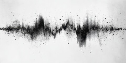 Dotted waveform with bold peaks and intricate patterns, transitioning from dense black dots to faint grays, softly illuminated on a white background.