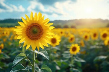 Sunflower that is in a field of sunflowers