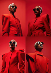 Bold red fashion concept with dramatic styling and sunglasses in a monochromatic look