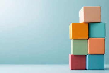 Creative swot analysis with colorful building blocks minimalist studio setting conceptual art perspective