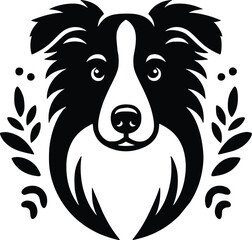 Black and White Illustration of a Border Collie