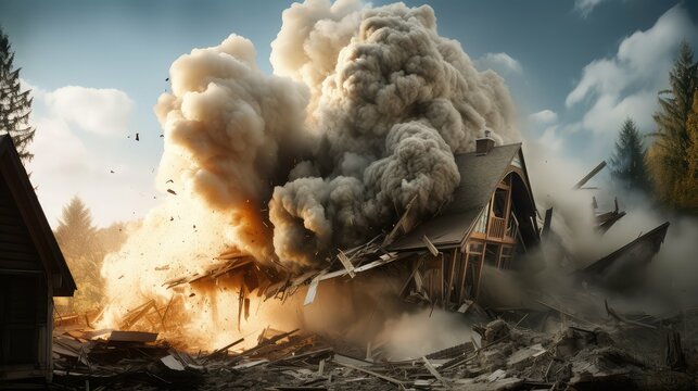 explosion destroying house