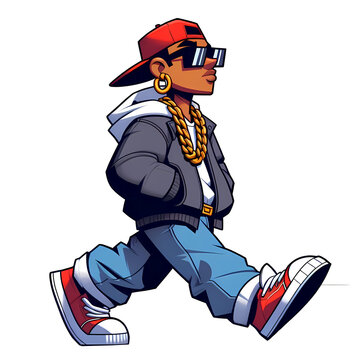Hip hop Rap Character, Vector Illustration for T-Shirt Character walking still