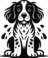 Black and White Illustration of a Brittany Spaniel