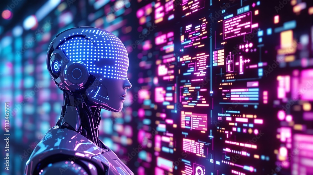 Poster futuristic ai coding agent concept with digital code representing artificial intelligence, tech inno