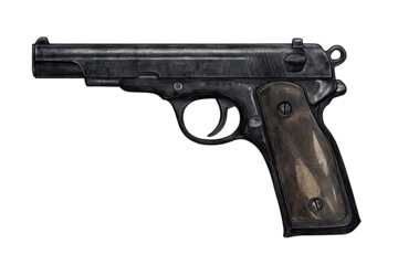 a gun with a wooden handle