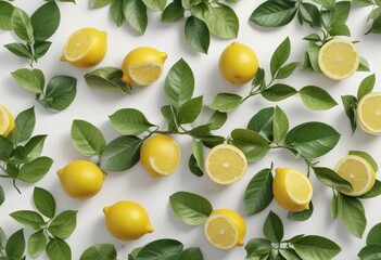 Obraz premium Citrus lemon leaves on a white background with a slight gradient , citrus, background element, lemon