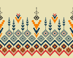 Embroidered cross-stitch ethnic fabric Geometric ornament ethnic pattern design. Use for fabric, textile, interior decoration elements, upholstery, and wrapping.