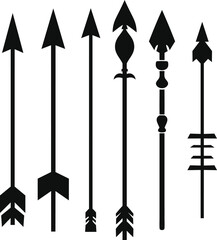 six different black ancient tribal arrows spear designs with various shapes and patterns weapon vector eps ai