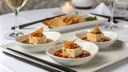 Elegant mini mapo tofu servings at a fine dining experience