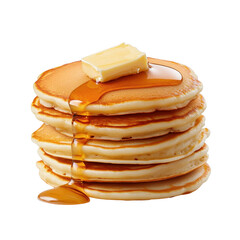 Delicious pancakes with syrup and butter. transparent background