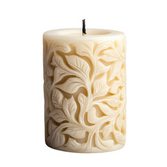 Elegant carved candle with intricate leaf designs transparent background