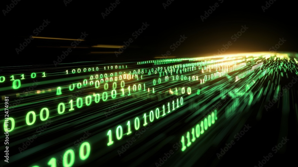 Poster futuristic green binary code patterns streaming through digital space