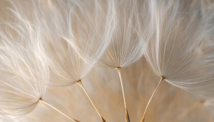 Delicate dandelion seeds softly illuminated, showcasing nature's beauty.