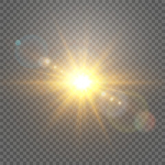 Vector transparent sunlight, special flash light effect. Glow light effect, bright sun or spotlight beams. Light png. Decor element isolated on transparent background