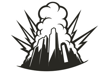 city ​​with explosions, city with destruction, city ​​with riots