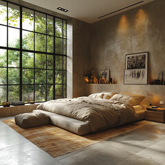 Modern Bedroom Design With Large Window and Neutral Tones