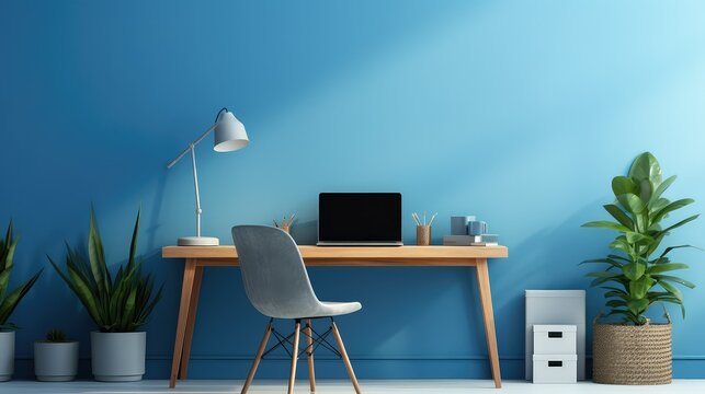 setup blue computer office