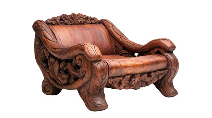 Elegant carved wooden sofa with intricate design. transparent background