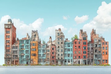 Obraz premium Buildings are painted in different colors and styles on a street