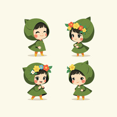 Smiling basil leaf with a floe vector design