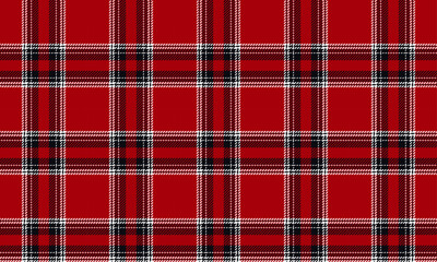 Plaid fabric pattern, red, white, black, modern, striking, seamless for textiles, and for designing clothes, skirts, pants or decorative fabrics. Vector illustration.