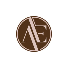 Modern Minimalistic Brown Geometric Circle Logo With Stylized Initials AE Letter Logo Design featuring stylized initials within a brown circular shape, perfect for branding. 