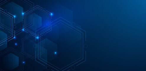 Abstract futuristic technology polygon light on blue background.
