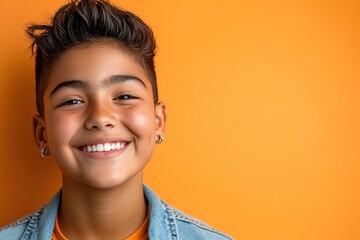 Smiling young person against orange backdrop