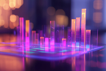 glowing holographic financial report with vibrant bars and data visualization. colorful display reflects modern technology and innovation in finance