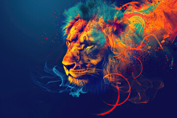 Majestic Lion Portrait in Bold, Vibrant, and Colorful Digital Art
