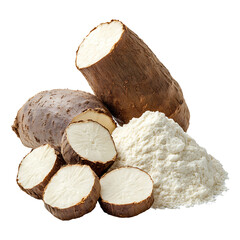 Natural Cassava Flour Bowl isolated on transparent background.