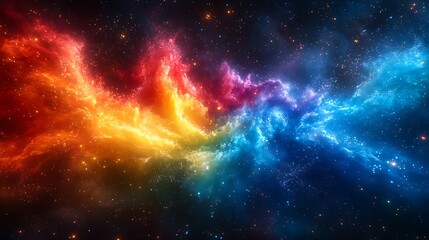 Fototapeta premium Vibrant nebula with red, orange, and blue hues swirling in space.