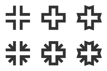 Minimalist cross icon set, perfect for medical or religious themes.