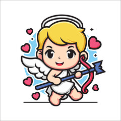 Cute cartoon character of cupid is carrying a message of love