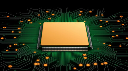 central processing unit on circuit board with glowing connections