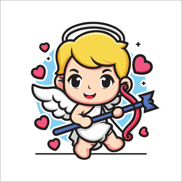 Cute cartoon character of cupid is carrying a message of love