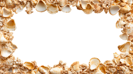 Marine seashells and starfish frame isolated, tropical beach elements collection, nautical ocean border decoration design