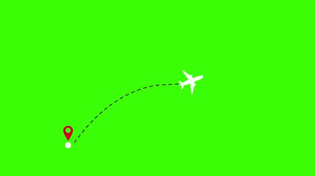 route location animated airplane maps location points 1 a and 2 b, travel path airplane map 4k looping green screen croma
