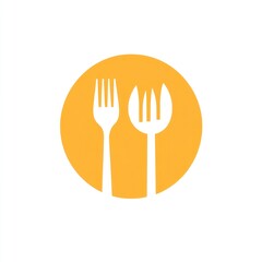 Simple fork and knife icon on yellow circle.
