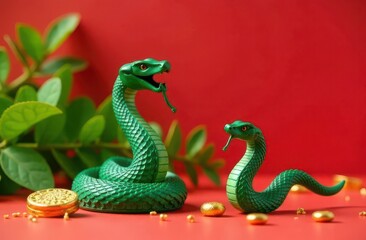 Fototapeta premium chinese new year green wooden snake background