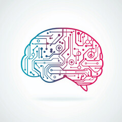 A stylized brain icon with circuit lines on a white background, representing artificial intelligence.