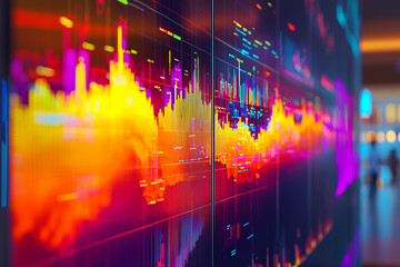 Vibrant data visualization showcasing colorful graphs and charts, representing solar energy trends and analytics in modern setting, evoking sense of innovation and technology