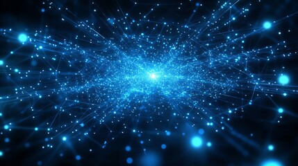 Fototapeta premium Abstract blue glowing digital grid background with shining connections and dots. Digital technology, futuristic network concept, big data visualization.